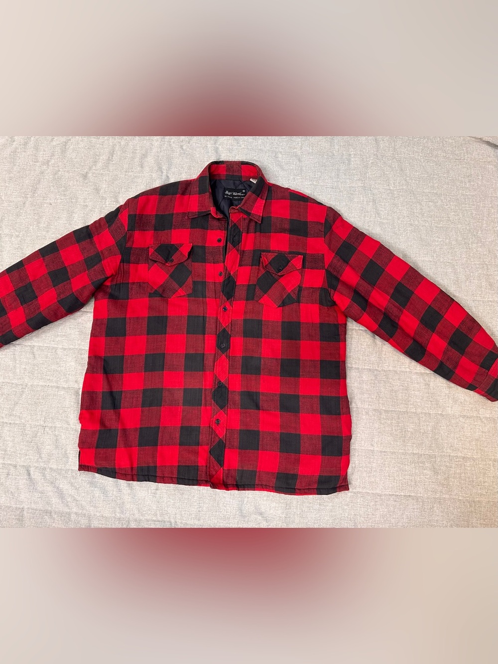VTG Hugo Valentino Mens Shirt Flannel Jacket Quilted Lining Buffalo Plaid XL